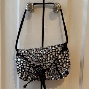 Sonia Rykiel Crystal Embellished Satin Black Evening Bag